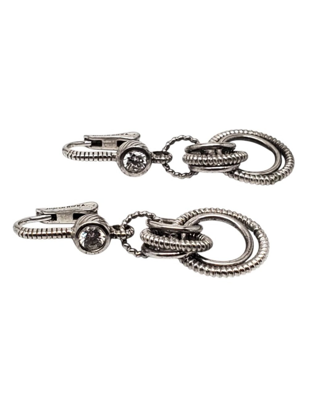 Judith Ripka Sterling Silver CZ Cable Drop Circles Earrings #24577